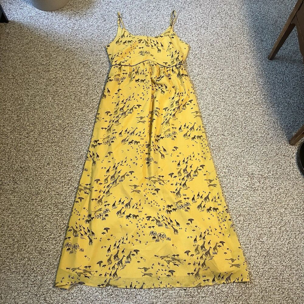Yumi Womens Giraffe Sleeveless Dress Size 6 Yellow Maxi Summer Africa Animal